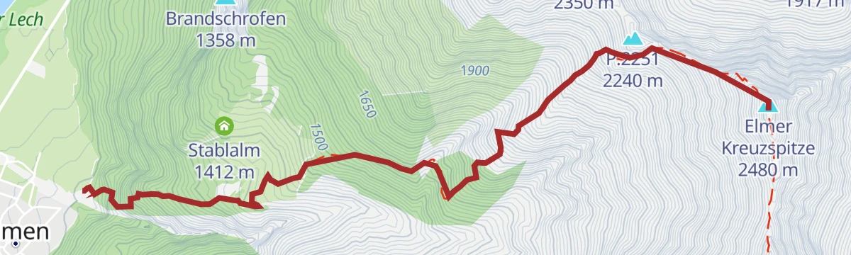 Route map: Elmer Kreuzspitze
